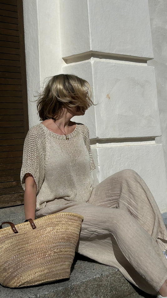 Zoe -fishnet shirt, light beige